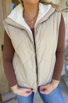 Dennis Zip Up High Collar Sleeveless Quilted Vest - Be You Boutique