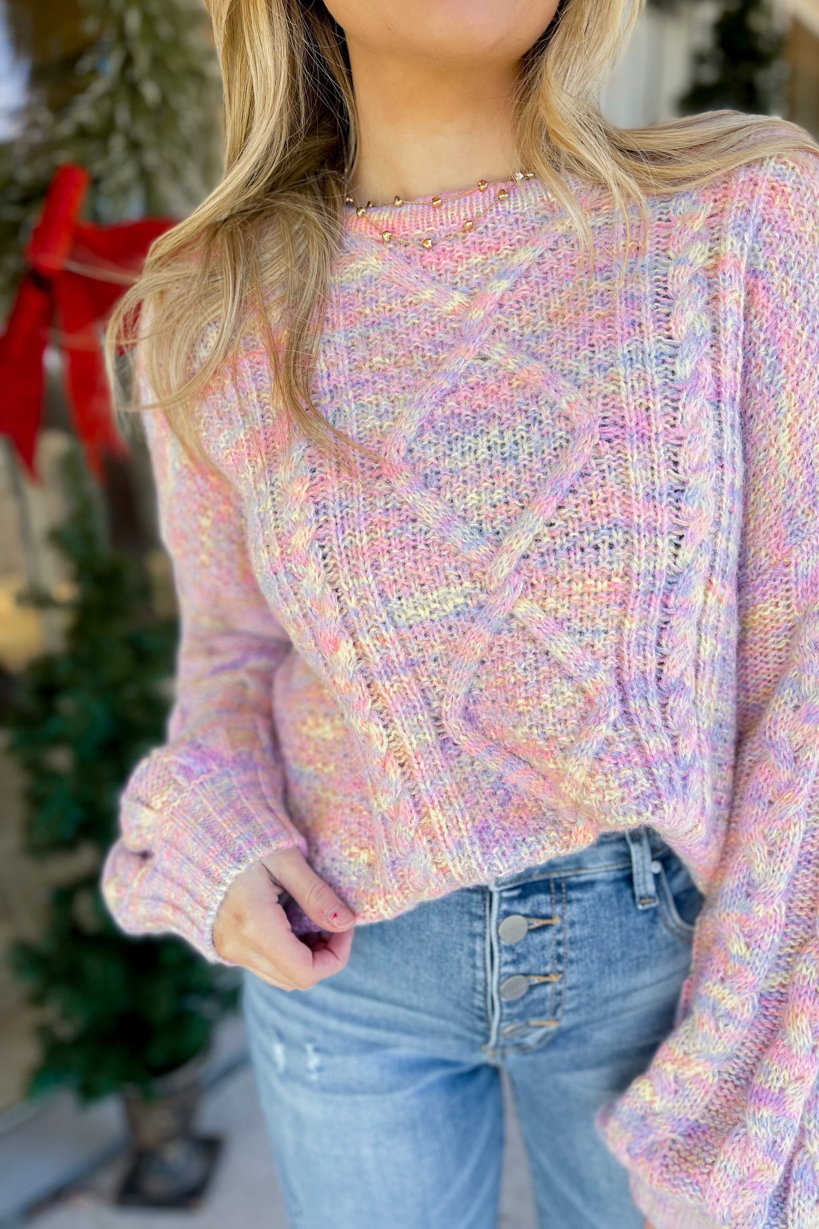 Felicity Mixed Yarn Long Sleeve Cable Knit Sweater - Be You Boutique