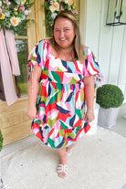 Della Short Sleeve Square Neck Colorful Dress - Be You Boutique