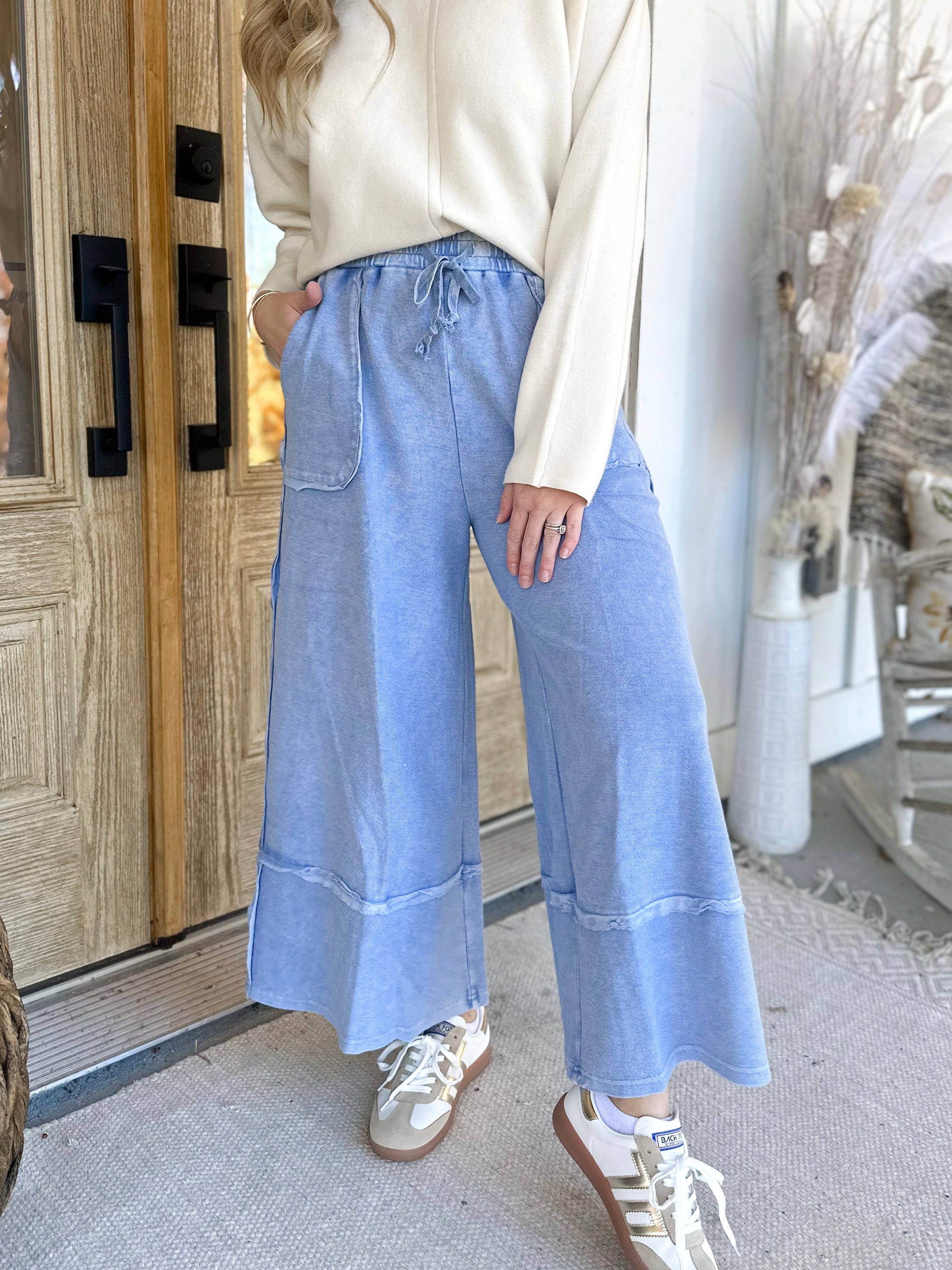 Denim fashion wide leg palazzo pants