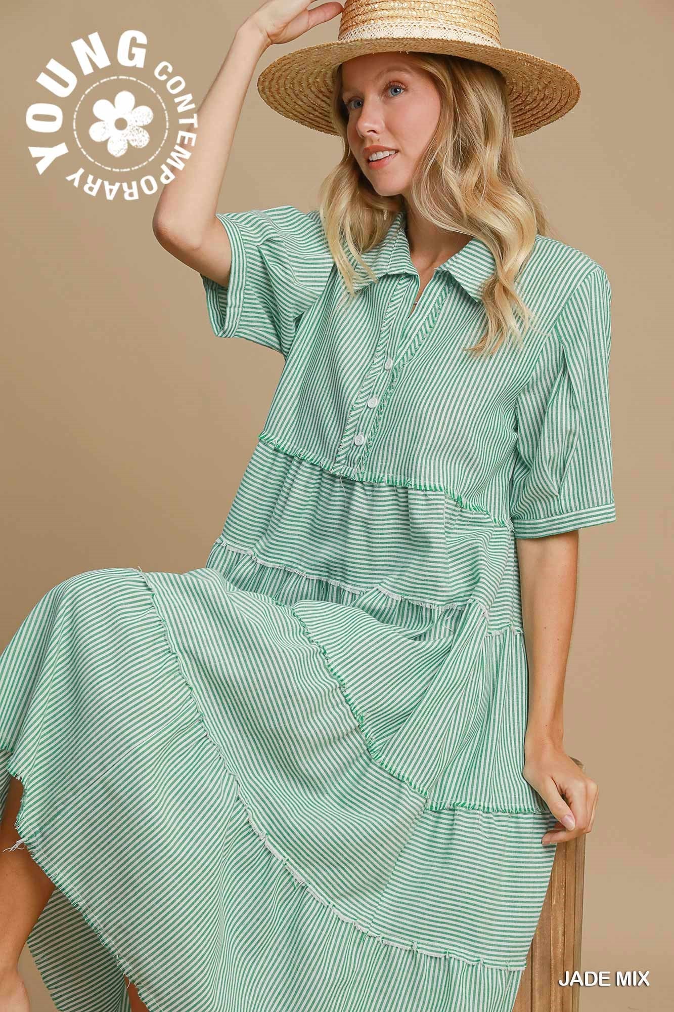 Louise Striped Tiered Dress - Be You Boutique