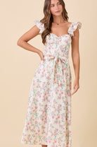 Ashton Floral Ruffle Sleeve Midi Dress - Be You Boutique