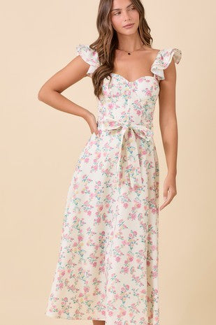 Ashton Floral Ruffle Sleeve Midi Dress - Be You Boutique