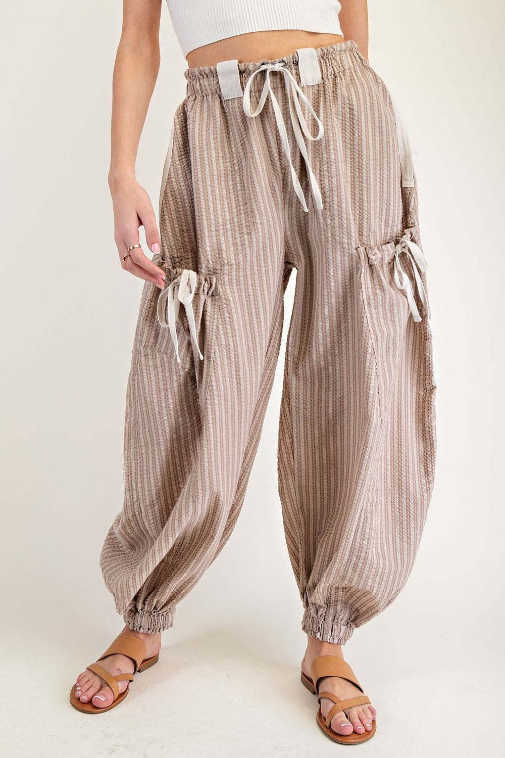 Davi Striped Drawstring Jogger Pant - coco - Be You Boutique