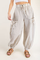 Davi Striped Drawstring Jogger Pant - Oatmeal - Be You Boutique