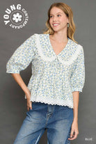 Cayden Lace Trim Collared Floral Top - Be You Boutique