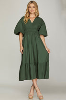 Susie Bubble Sleeve Side Pocket Midi Dress - Be You Boutique