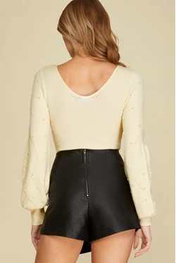 Chrissy Pearl Beaded Long Sleeve Sweater Bodysuit (4 colors) - Be You Boutique