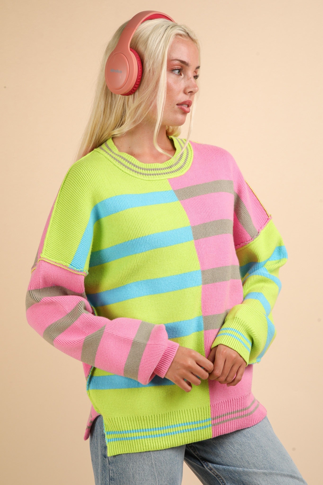 Doug Color Block Oversized Striped Sweater Top - Be You Boutique