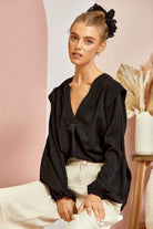 Myles V Neck Long Sleeve Flutter Detail Top - Be You Boutique