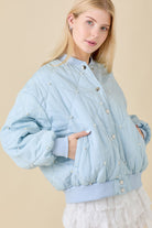 SPRING2025 Casper Diamond Quilted Pearl Trim Bomber Jacket - Be You Boutique