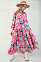 Deanna Floral Print Bubble Sleeve Tiered Maxi Dress - Be You Boutique