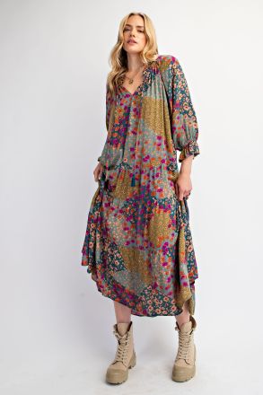 Lillian Long Sleeve Floral Print Gauz Maxi Dress - Be You Boutique