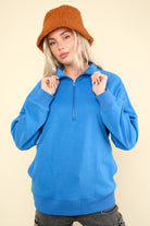 Van Oversized Half Zip Knit Sweatshirt Top - Be You Boutique