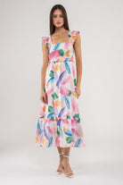 Heather Brush Stroke Square Neck Midi Dress - Be You Boutique