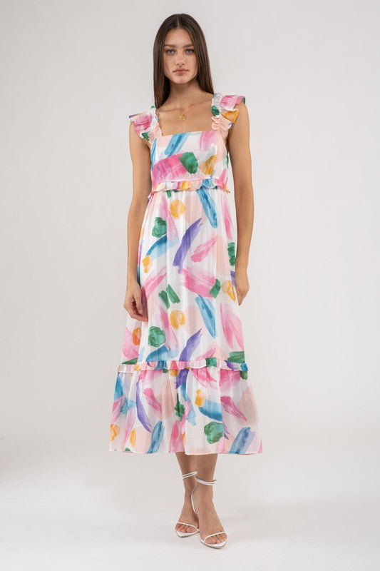 Heather Brush Stroke Square Neck Midi Dress - Be You Boutique