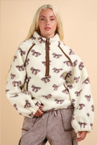 Michelle Bow Print Half Zip Fleece - Be You Boutique