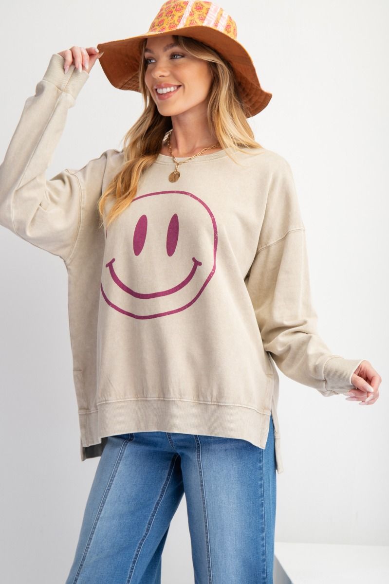 Happy Times Mineral Washed Knit Pullover - Be You Boutique