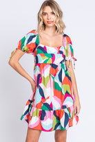 Della Short Sleeve Square Neck Colorful Dress - Be You Boutique