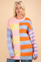 Lemon Oversized Striped Fuzzy Knit Sweater Top - Be You Boutique