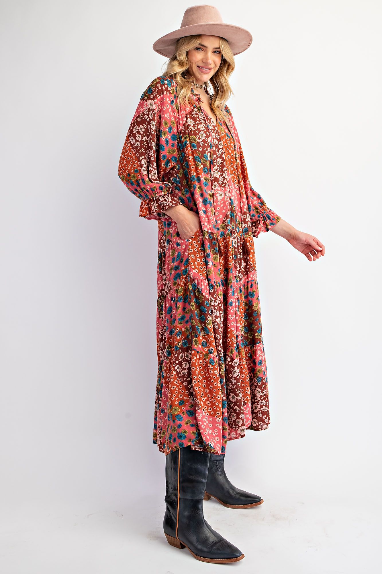 Lillian Long Sleeve Floral Print Gauz Maxi Dress - Be You Boutique