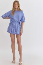 Oliver Pearl Overlay Detail Short Sleeve Top and Short Two Piece Set - Be You Boutique