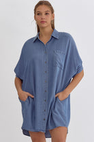 Wallace Denim Collared Half Sleeve Button Up Detail Dress - Be You Boutique