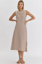 Willia Striped Ribbed Sleeveless Midi Dress - Be You Boutique