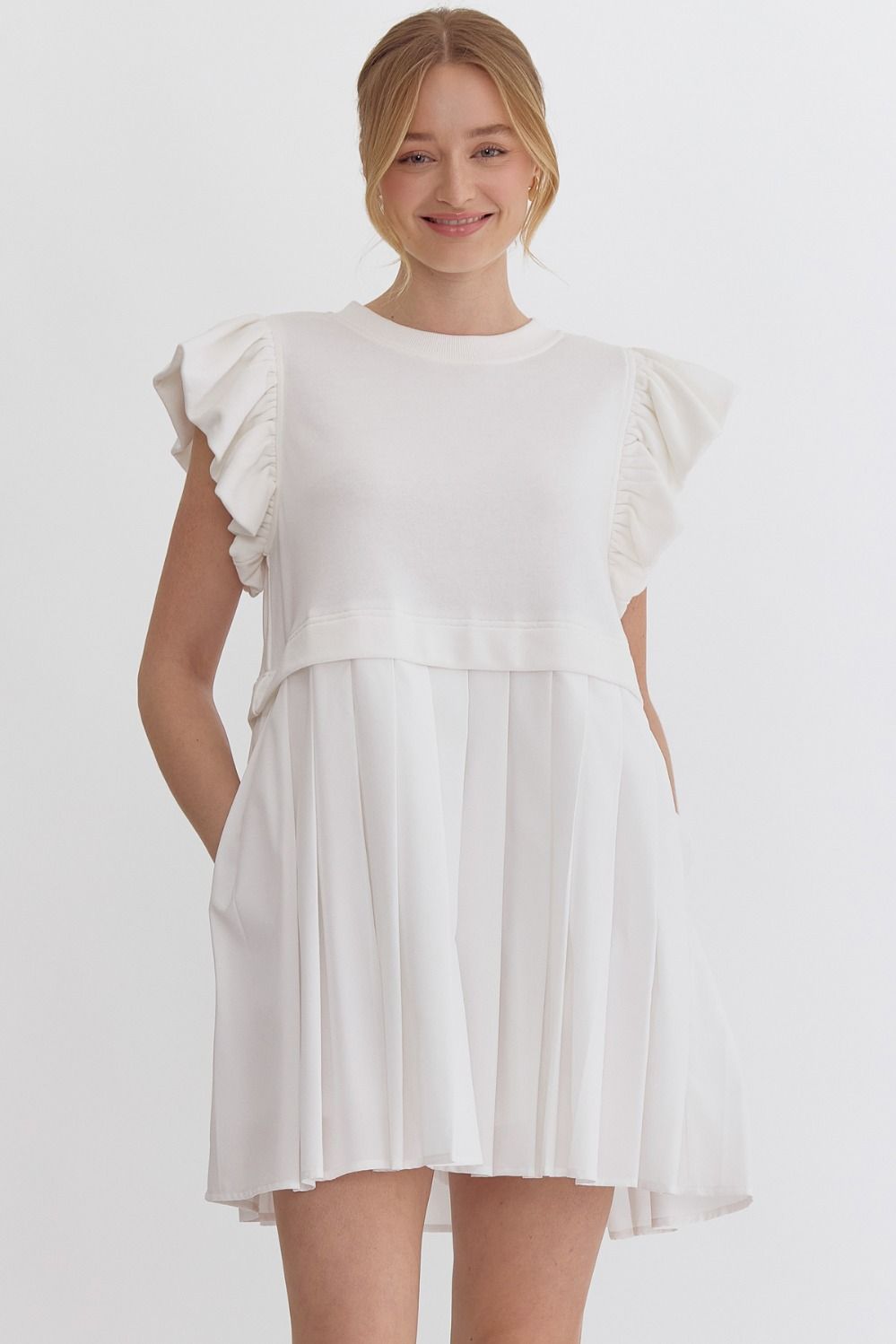 Blanche Round Neck Ruffle Sleeve Twofer Dress - Be You Boutique