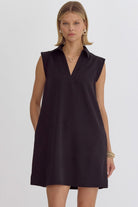 Michelle Textured V Neck Collared Sleeveless Dress - Be You Boutique