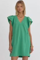 Kash Ruffle Sleeve V Neck Dress - Be You Boutique