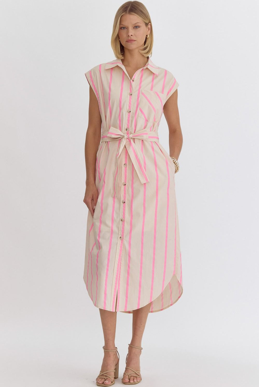 Juliet Striped Sleeveless Button Up Collared Midi Dress - Be You Boutique