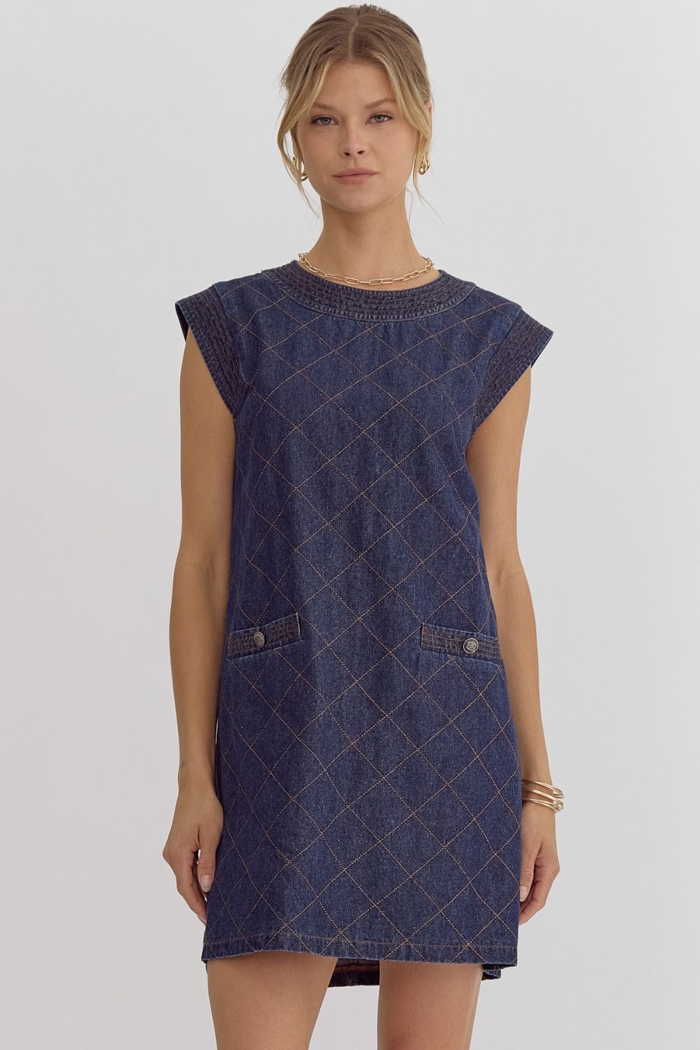 Chris Denim Round Neck Sleeveless Dress - Be You Boutique