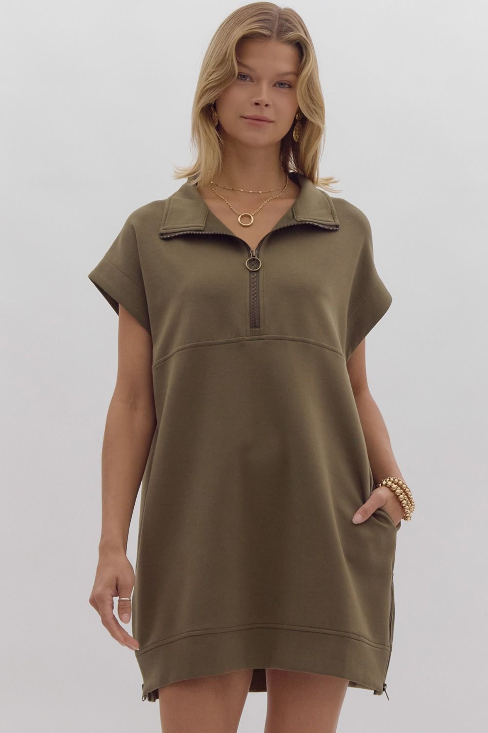 Hannah Short Sleeve Zip Up Dress - Be You Boutique