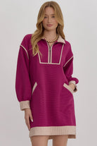 Joseph Solid Ribbed Zip Up Long Sleeve Collared Dress - Be You Boutique