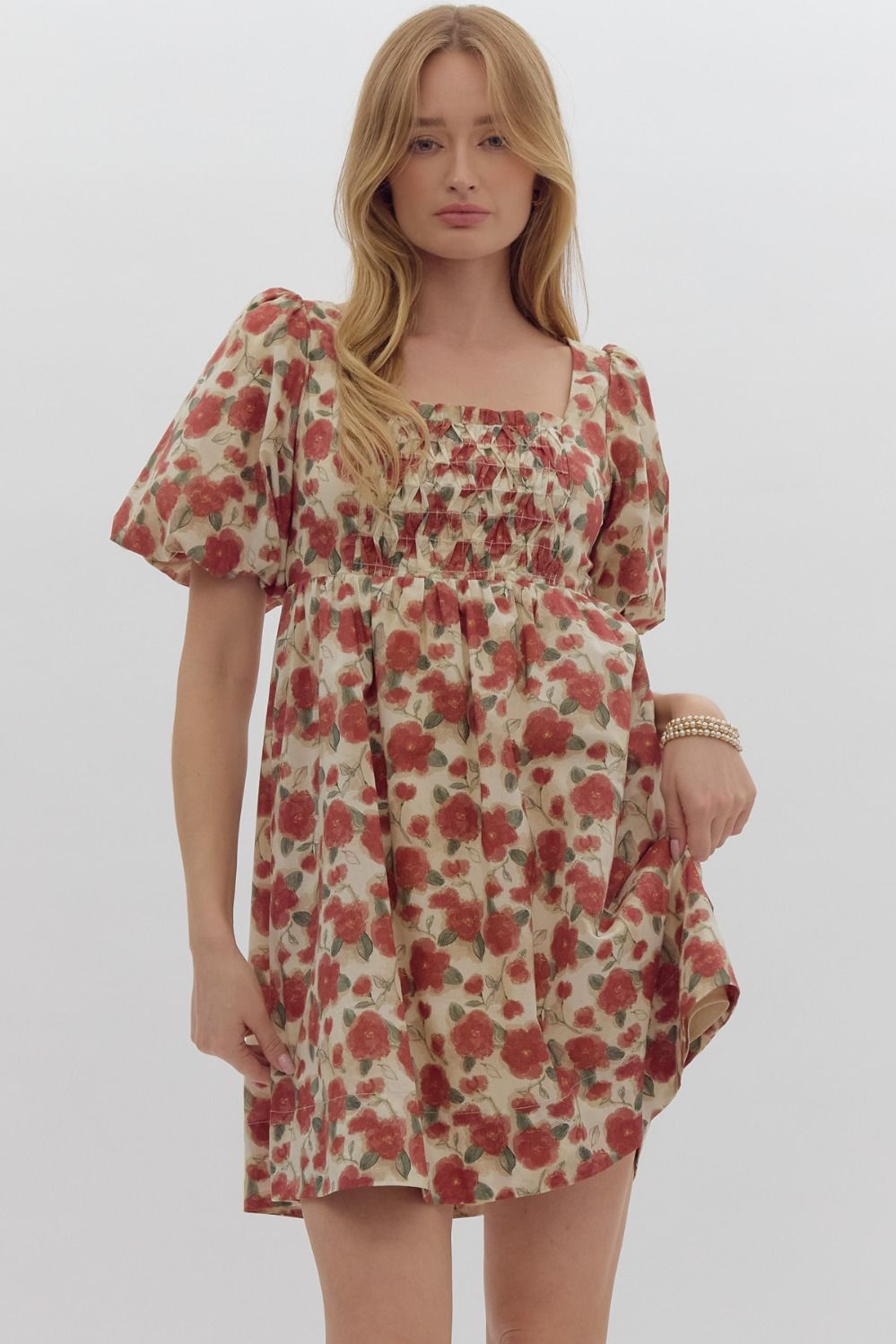 Steven Floral Print Puff Sleeve Square Neck Dress - Be You Boutique