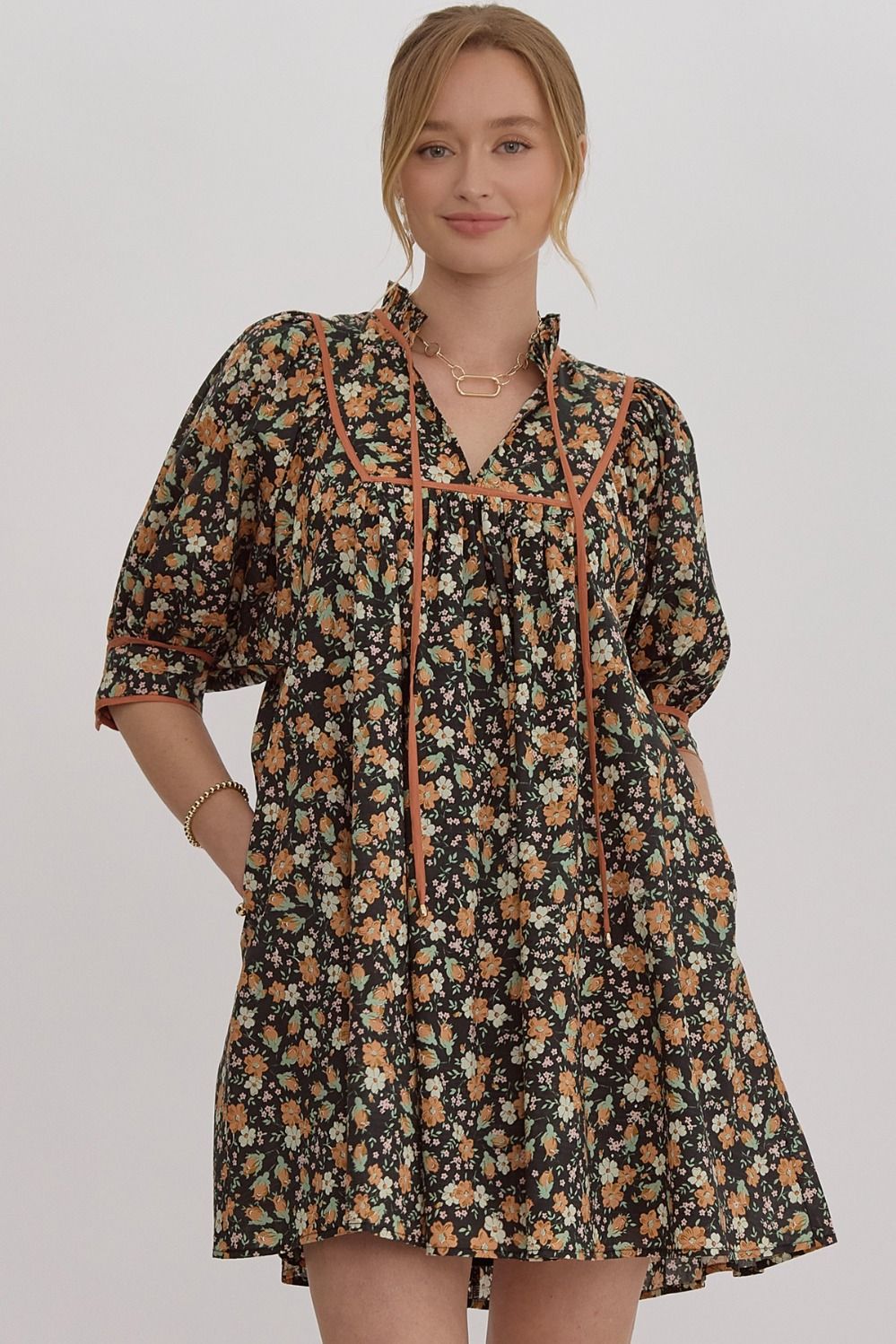 Brian Ditsy Print V Neck Half Sleeve Dress - Be You Boutique