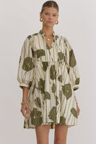 Robert V Neck 3/4 Sleeve Printed Dress - Be You Boutique