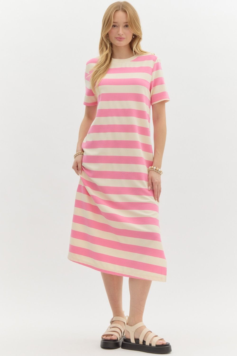 Susan Striped Short Sleeve Casual Midi Dress - Be You Boutique