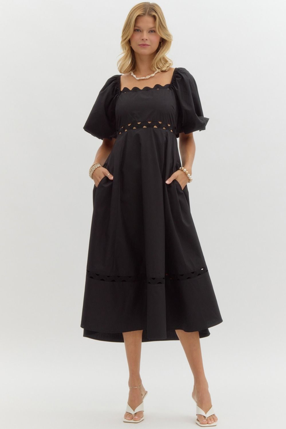 Brennley Puff Sleeve Ric Rac Trim Midi Dress - Be You Boutique