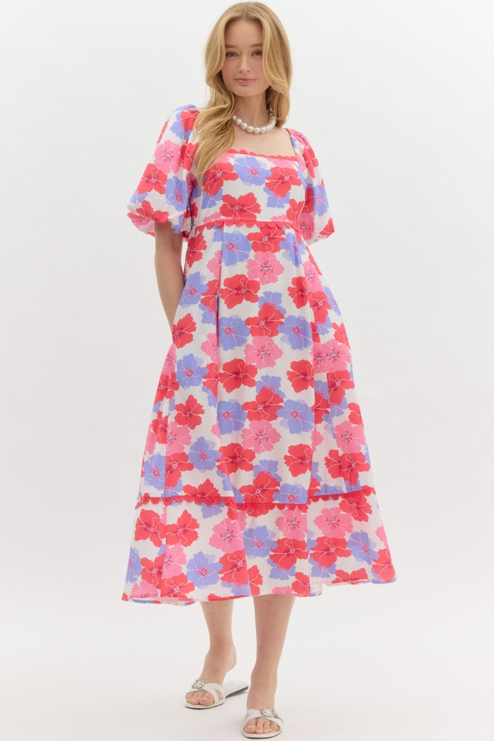 Maddy Floral Scallop Trim Balloon Sleeve Dress - Be You Boutique