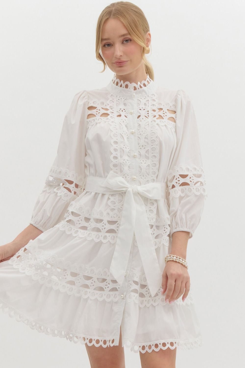 Sarah Pearl Button Up Lace Dress - Be You Boutique