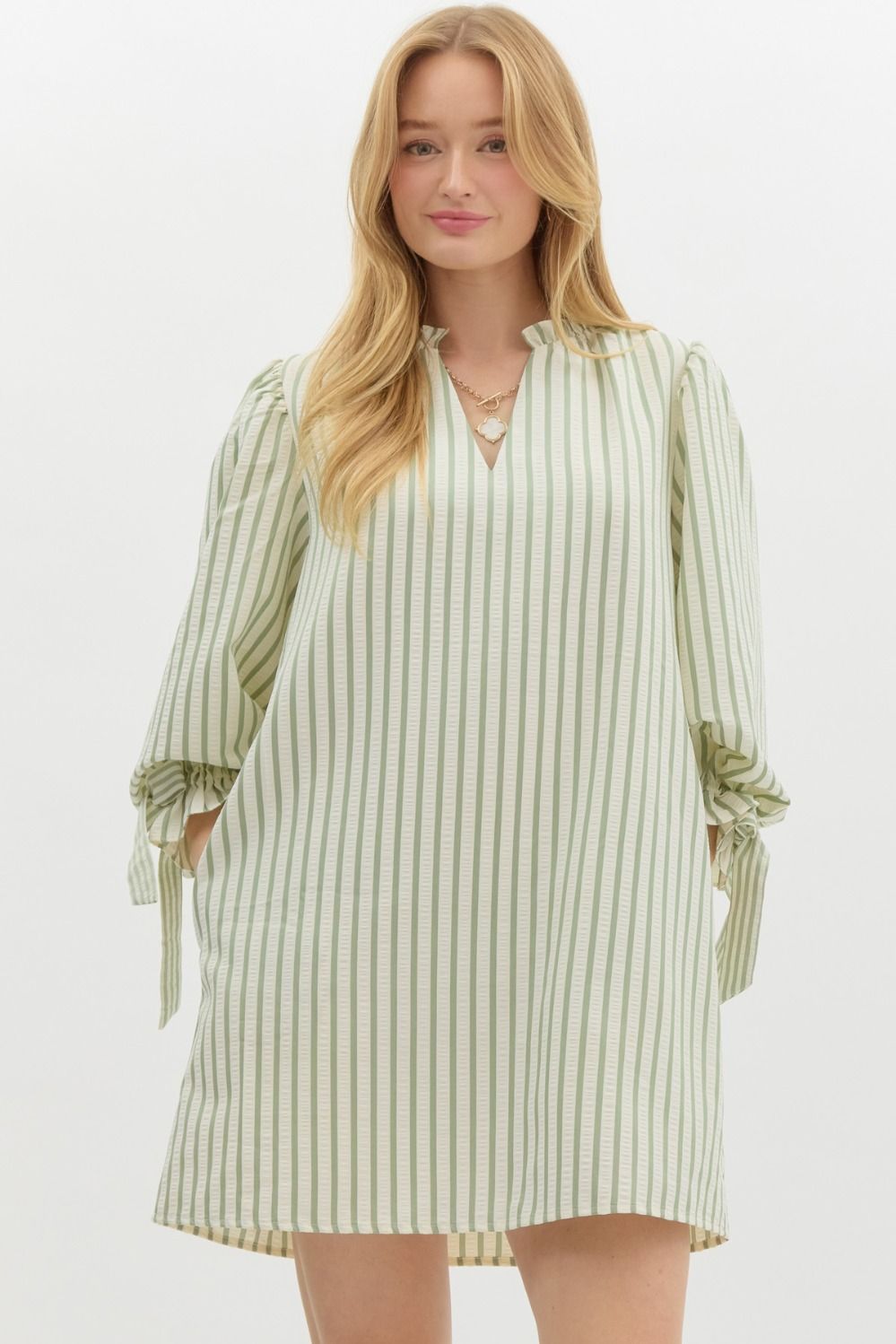 Samme Striped Ruffle V-Neck Dress - Be You Boutique