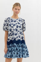 Lena Floral Ric Rac Trim Short Sleeve Dress - Be You Boutique