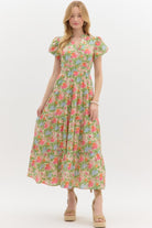 Brenley Floral Tiered Puff Sleeve Midi Dress - Be You Boutique