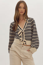 Carl Stripe Knit Long Sleeve Bow Cardigan - Be You Boutique