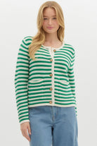 Catrina Striped Button Sweater Cardigan Top - Be You Boutique