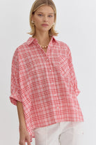 Maya Plaid Collared Button Down Half Sleeve Top - Be You Boutique
