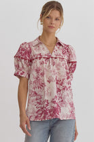 Kimberlee Floral Print V Neck Collared Top - Be You Boutique