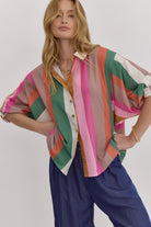 Sam Multicolor Stripe Button Down Collared Top - Be You Boutique